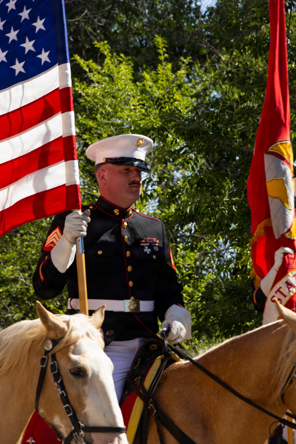 Marine Corps Mounted Color Guard participates in Elizabeth Stampede 2026