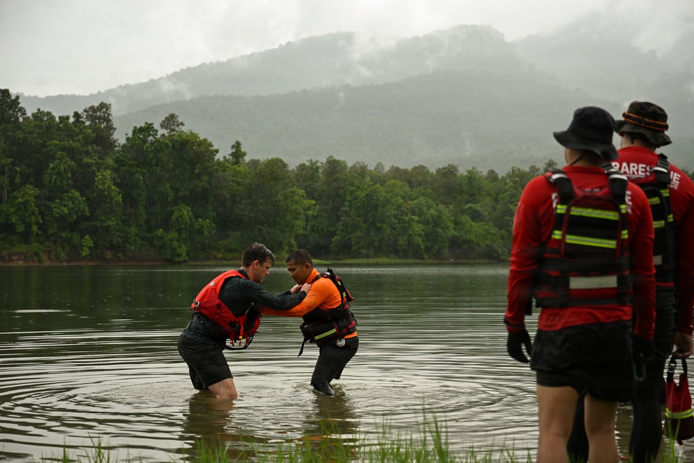 Pararescuemen conduct swift water rescue training during Enduring Partners 2026
