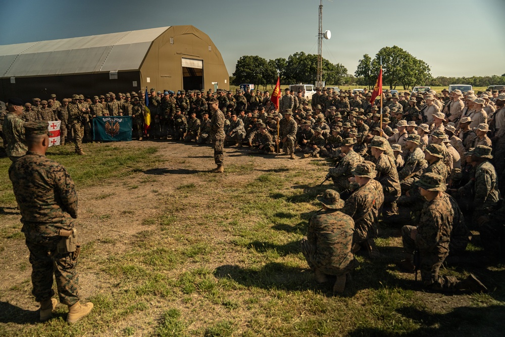 U.S. Marines participate in exercise Sea Breeze 26 opening ceremony in Romania