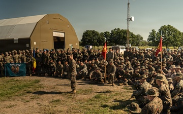 U.S. Marines participate in exercise Sea Breeze 26 opening ceremony in Romania