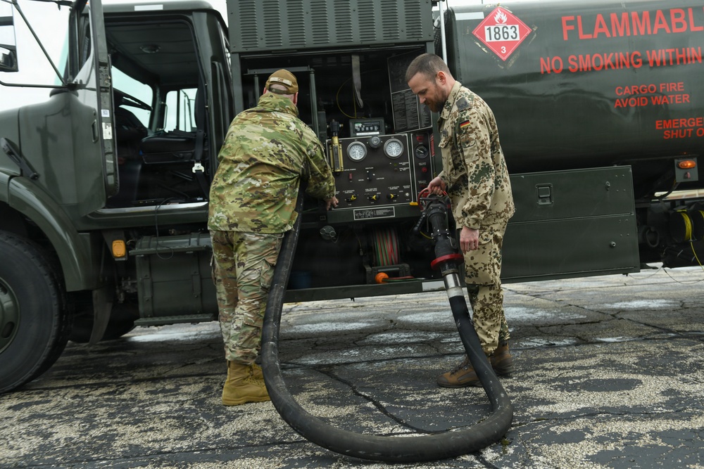 Fueling Partnership: German and 110th Logistics Readiness Squadron Airmen Refuel UH-60 Black Hawk