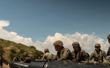 U.S. Marines and Romanian forces conduct combat rubber raiding craft operations in Romania