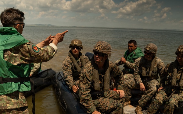 U.S. Marines and Romanian forces conduct combat rubber raiding craft operations in Romania