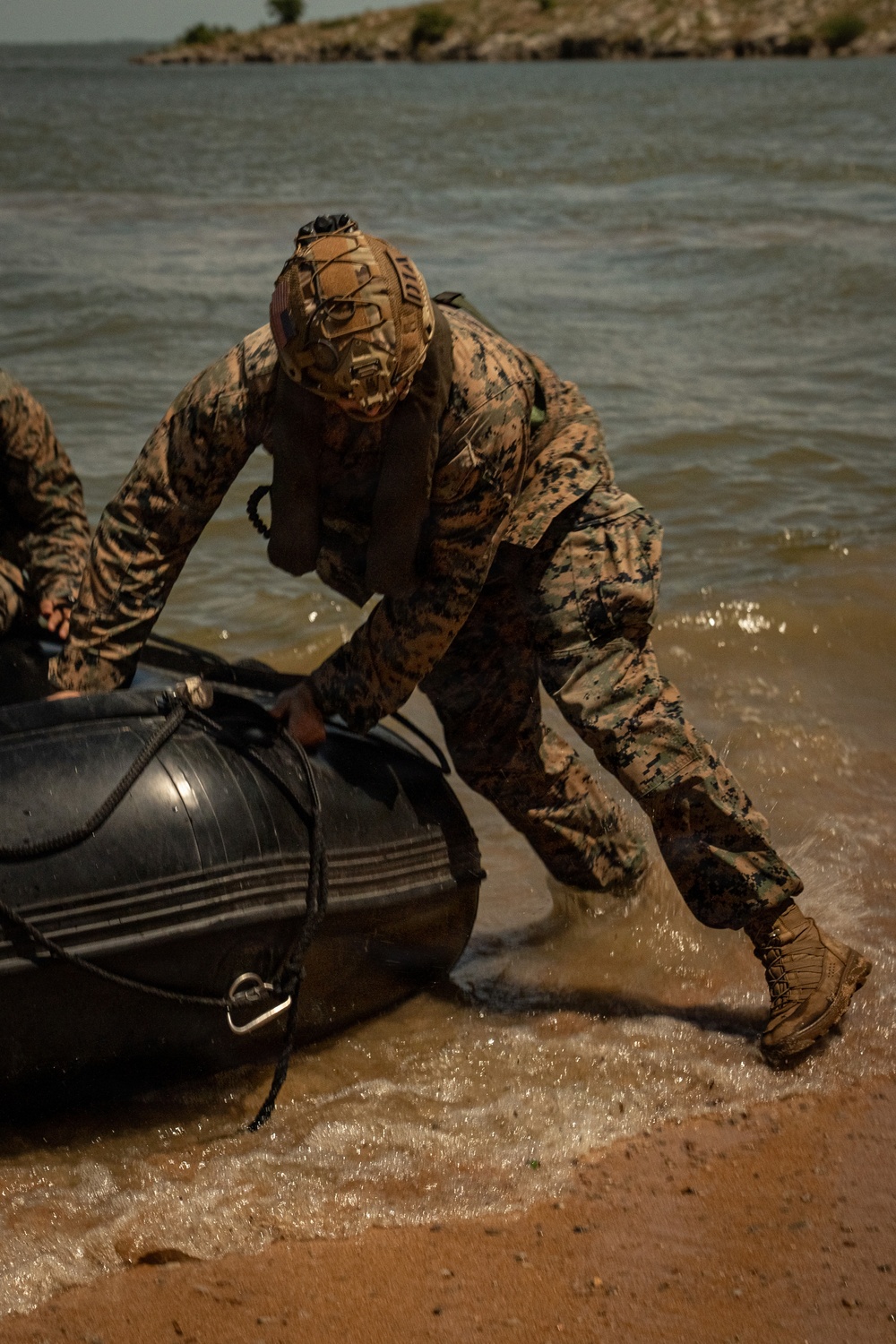U.S. Marines and Romanian forces conduct combat rubber raiding craft operations in Romania