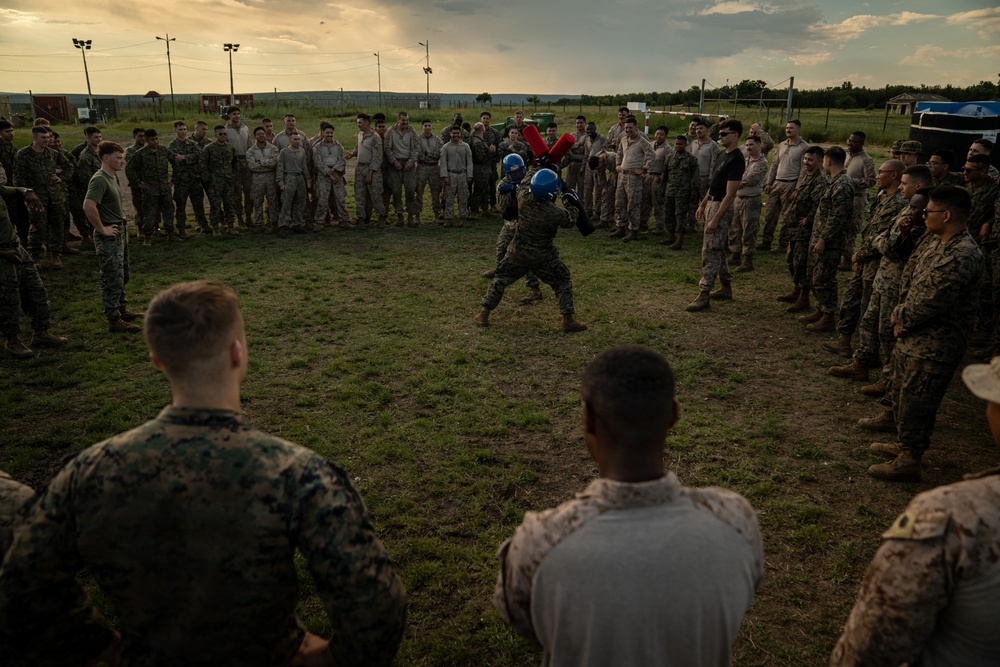 U.S. Marines compete in pugil stick training during Sea Breeze 26 in Romania