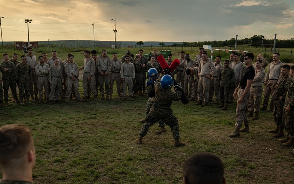 U.S. Marines compete in pugil stick training during Sea Breeze 26 in Romania