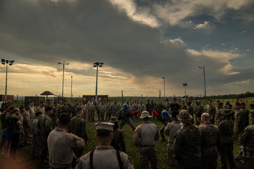 U.S. Marines compete in pugil stick training during Sea Breeze 26 in Romania