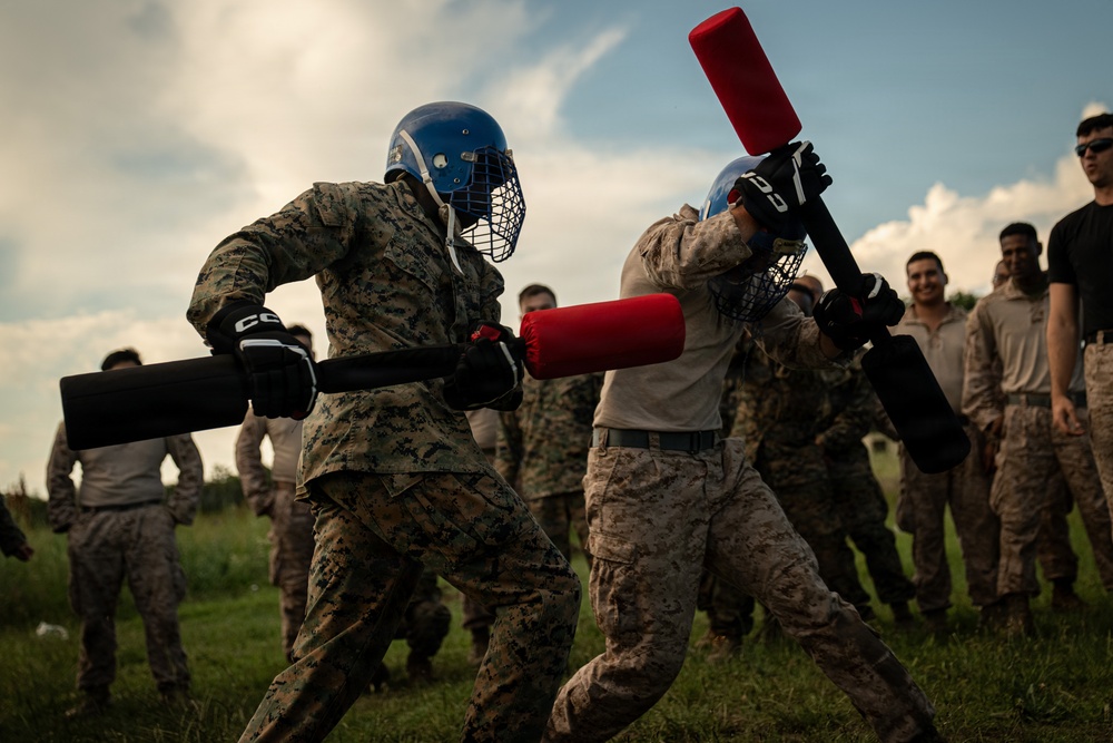 U.S. Marines compete in pugil stick training during Sea Breeze 26 in Romania