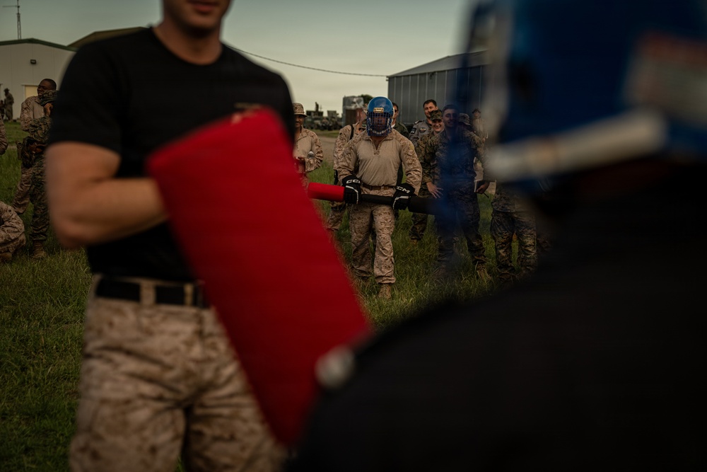 U.S. Marines compete in pugil stick training during Sea Breeze 26 in Romania