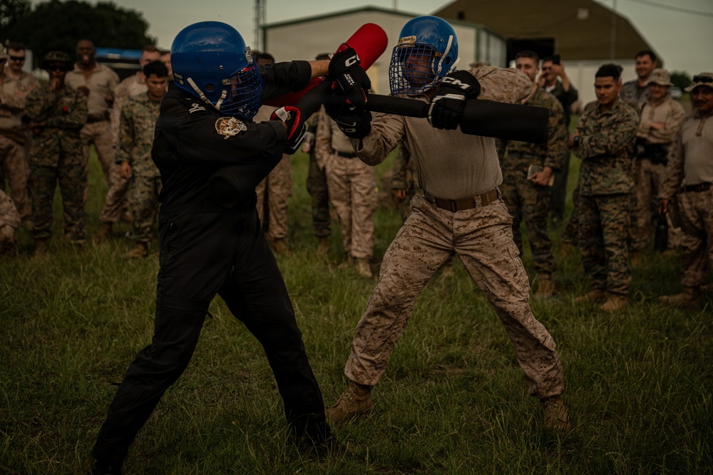 U.S. Marines compete in pugil stick training during Sea Breeze 26 in Romania