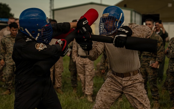 U.S. Marines compete in pugil stick training during Sea Breeze 26 in Romania