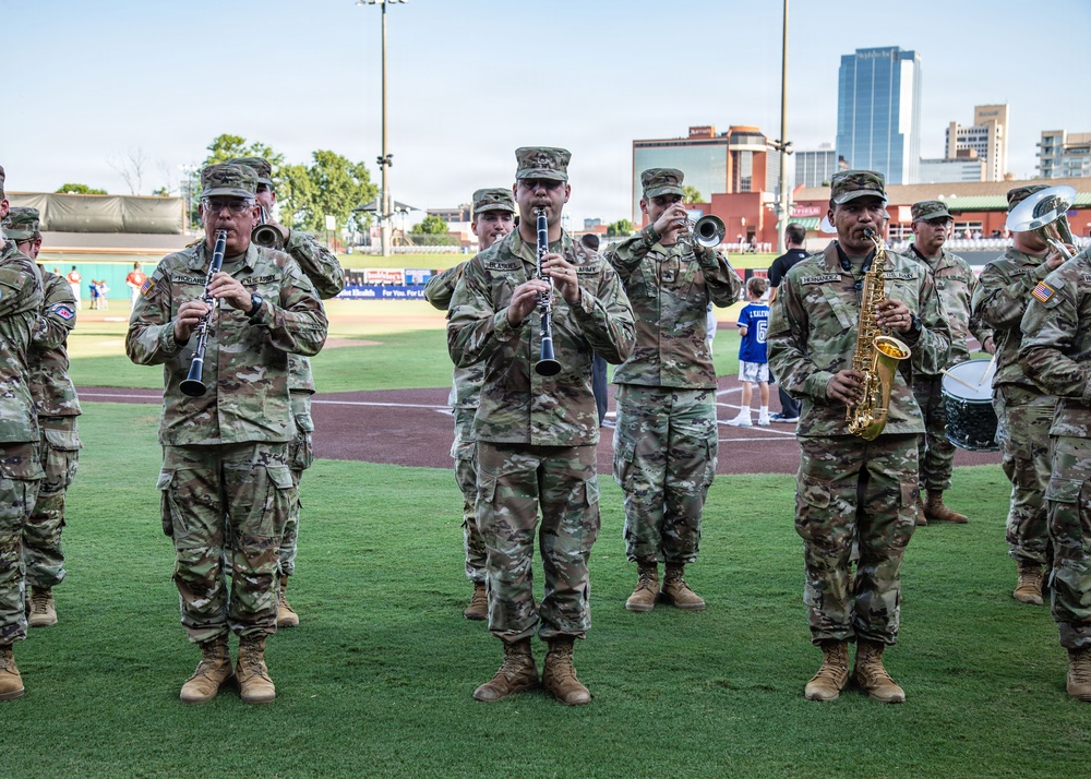 106th Army Band Performs National Anthem at Arkansas Travelers Baseball Game