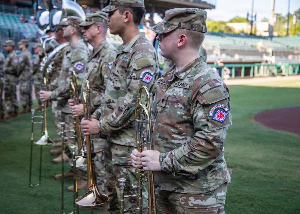 106th Army Band Performs National Anthem at Arkansas Travelers Baseball Game