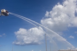 Camp Blaz firefighters perform an ariel pump test