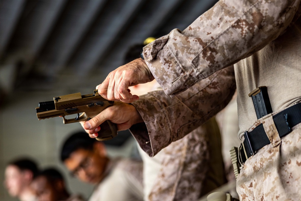 11th MEU Marines, Sailors Conduct a M18 Dry Fire Range Aboard USS Boxer
