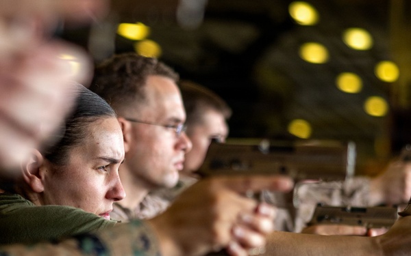 11th MEU Marines, Sailors Conduct a M18 Dry Fire Range Aboard USS Boxer