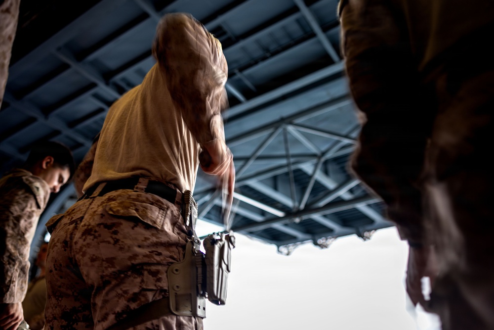 11th MEU Marines, Sailors Conduct a M18 Dry Fire Range Aboard USS Boxer