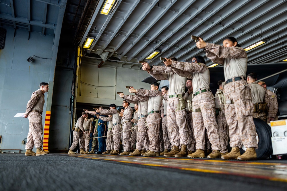 11th MEU Marines, Sailors Conduct a M18 Dry Fire Range Aboard USS Boxer