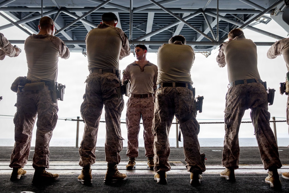 11th MEU Marines, Sailors Conduct a M18 Dry Fire Range Aboard USS Boxer