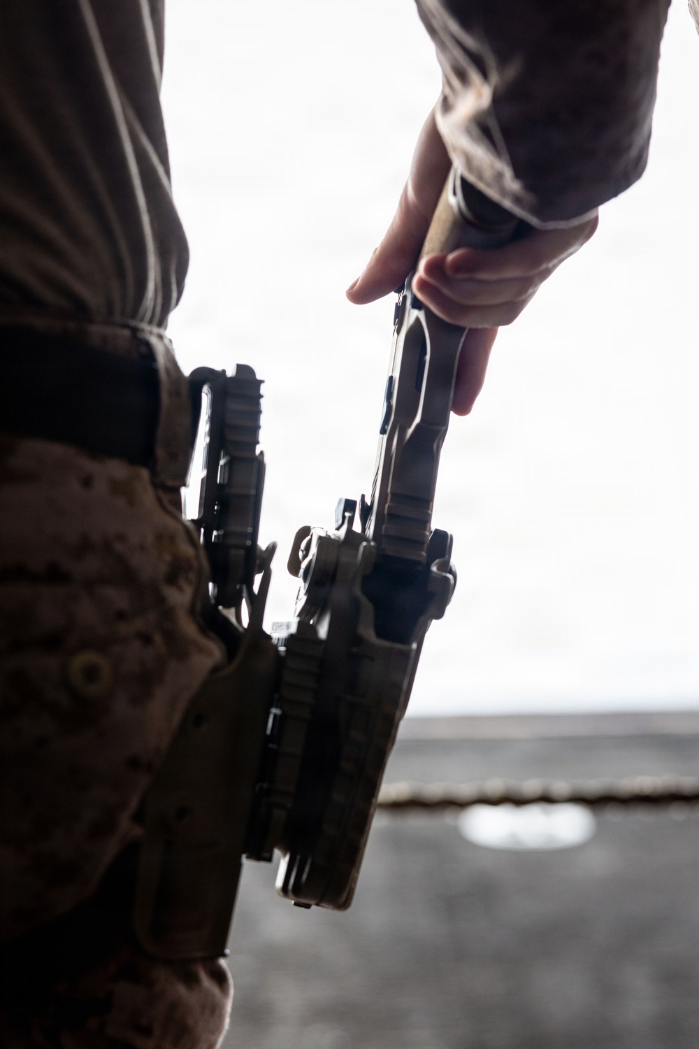 11th MEU Marines, Sailors Conduct a M18 Dry Fire Range Aboard USS Boxer