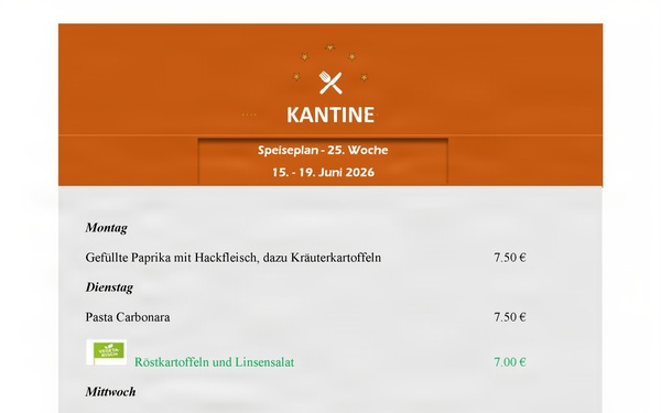 Kantine Menu June 15-19, 2026