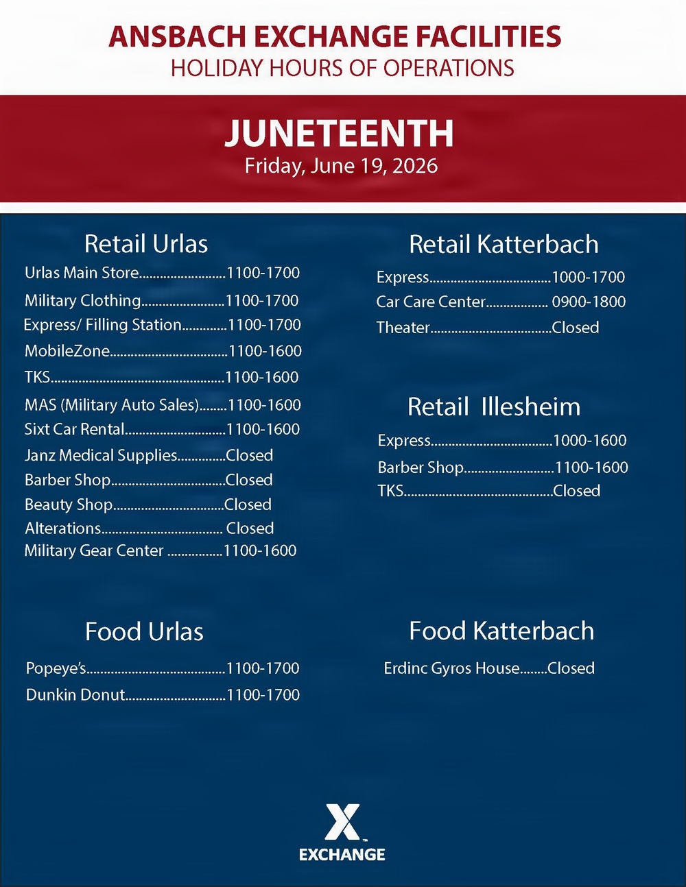 Ansbach Exchange Juneteenth hours
