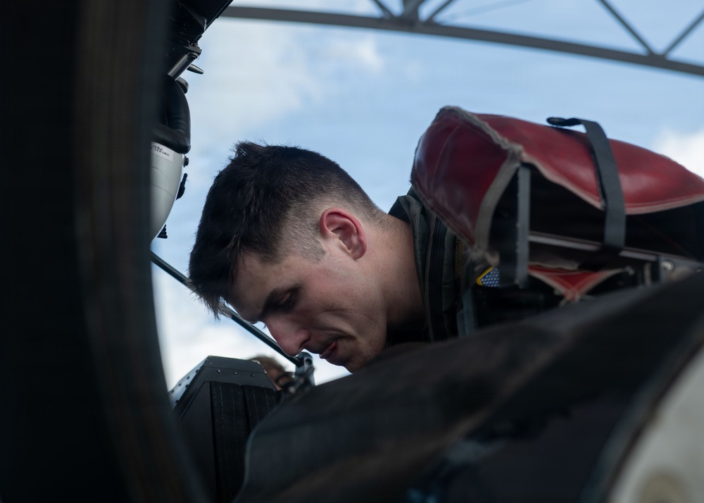 Student Naval Aviator Conducts Post Flight Inspection on T-6B Texan II