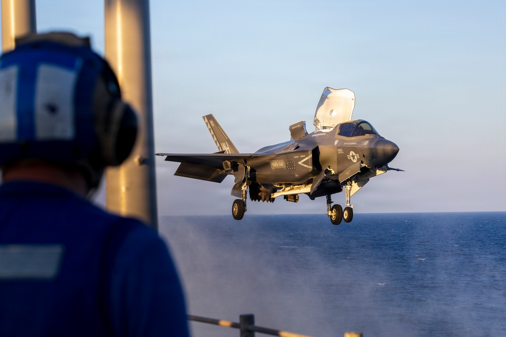 26th Marine Expeditionary Unit’s Type Commanders Amphibious Training | F-35B Lightning II Evening Carrier Qualification