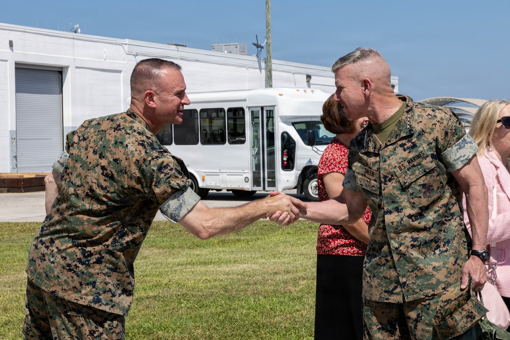 The Commandant, Gen. Eric M. Smith, and the Sergeant Major of the Marine Corps, Sgt. Maj. Carlos A. Ruiz, visit MCAS Cherry Point