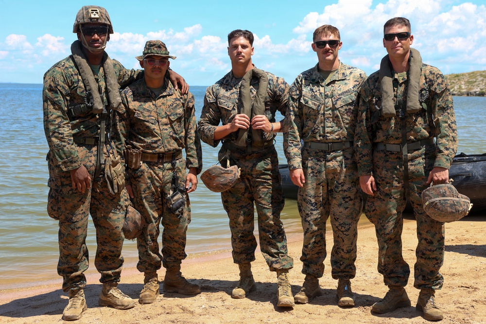 U.S. Marines and Romanian forces conduct combat rubber raiding craft operations in Romania