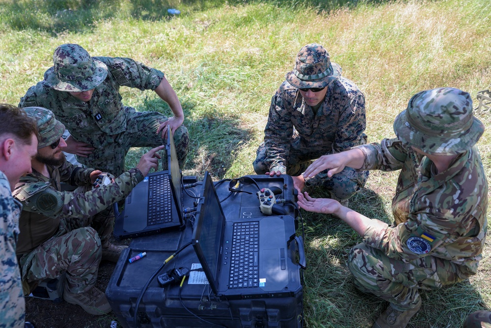 Ukrainian forces demonstrate unmanned aerial vehicle capabilities to U.S. Marines and Sailors during Sea Breeze 26