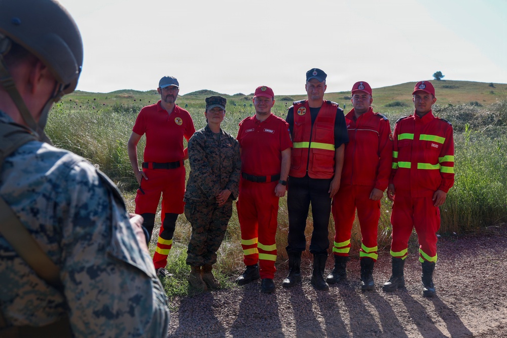 U.S. Marines and Romanian emergency responders conduct casualty evacuation drill during Sea Breeze 26