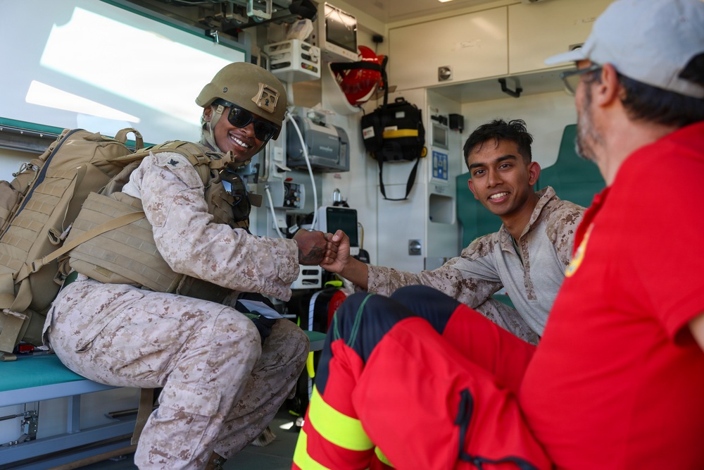 U.S. Marines and Romanian emergency responders conduct casualty evacuation drill during Sea Breeze 26