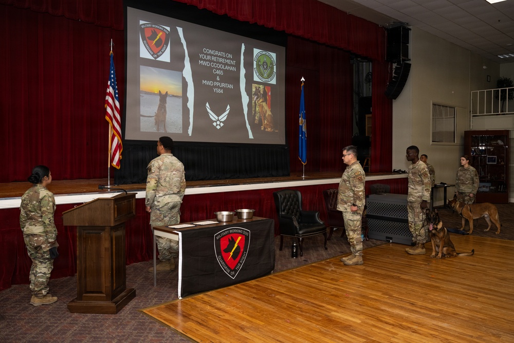 Military Working Dog Retirement Ceremony Honors CCoolahan and PPuritan