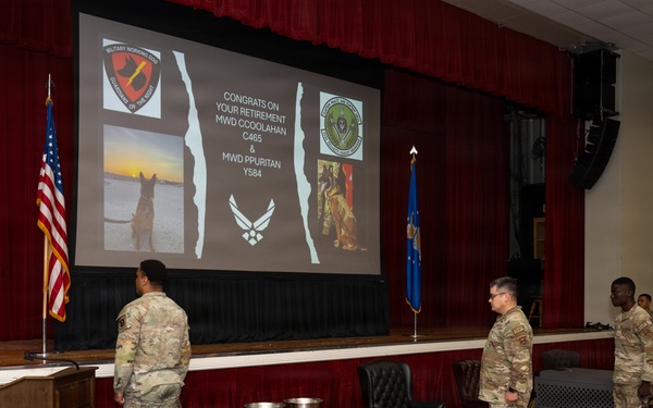 Military Working Dog Retirement Ceremony Honors CCoolahan and PPuritan