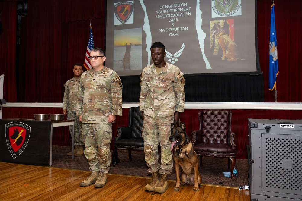 Military Working Dog Retirement Ceremony Honors CCoolahan and PPuritan