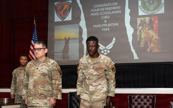 Military Working Dog Retirement Ceremony Honors CCoolahan and PPuritan