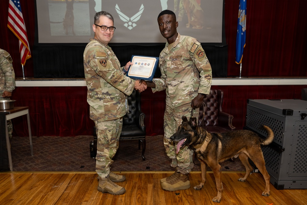 Military Working Dog Retirement Ceremony Honors CCoolahan and PPuritan