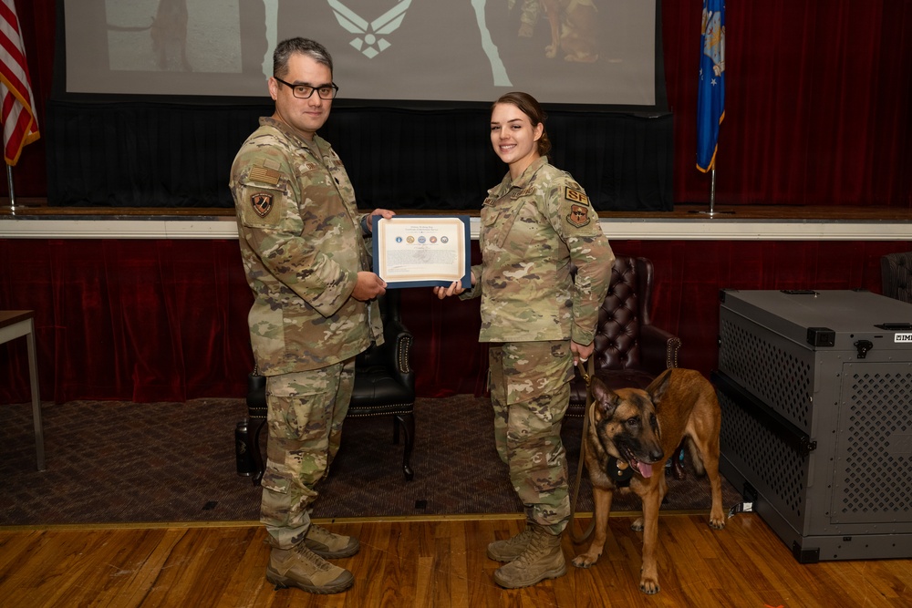 Military Working Dog Retirement Ceremony Honors CCoolahan and PPuritan