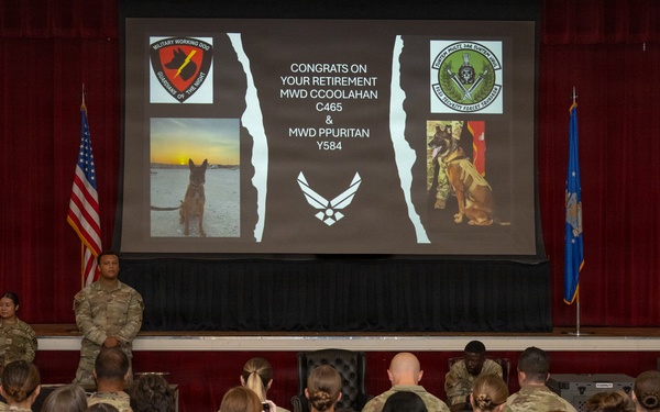 Military Working Dog Retirement Ceremony Honors CCoolahan and PPuritan