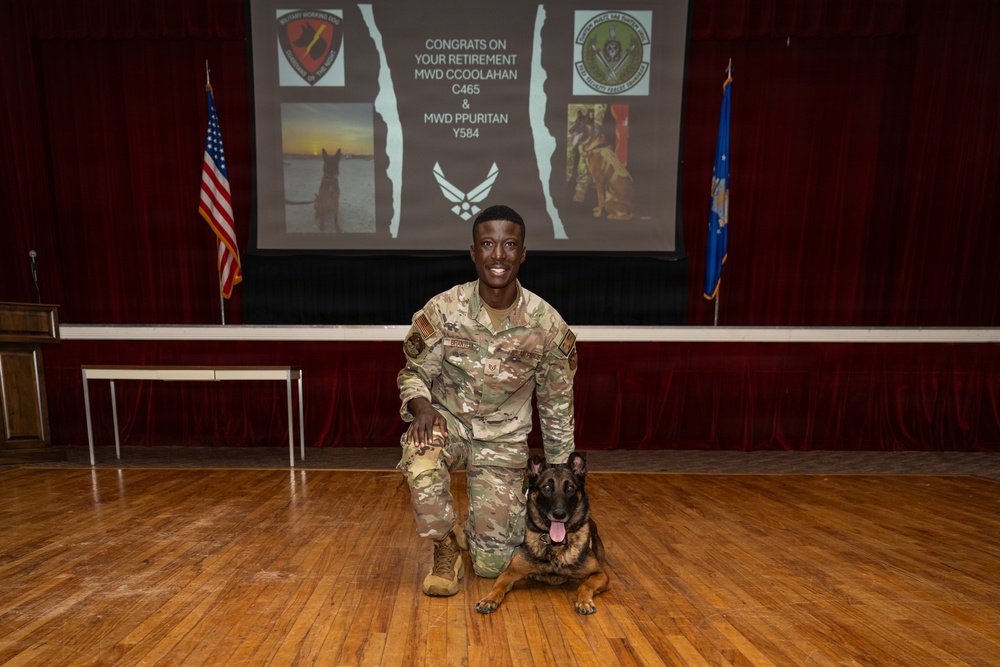 Military Working Dog Retirement Ceremony Honors CCoolahan and PPuritan