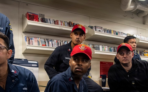 USS Boxer Sailors Conduct Damage Control Training Brief