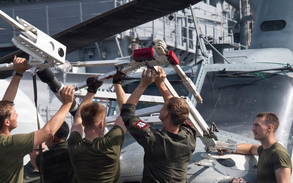 Boxer Sailors, 11th MEU Marines Conduct Aircraft Maintenance