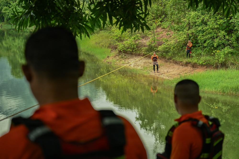 Pararescuemen conduct swift water rescue training during Enduring Partners 2026