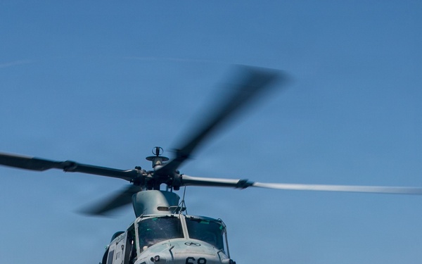 USS Arlington (LPD 24) conducts flight operations with HMLA 167