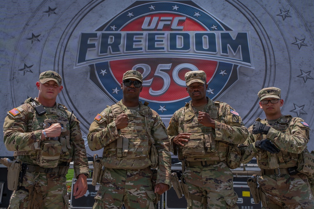 Mississippi National Guard Soldiers patrol ahead of UFC Freedom 250 in Washington, D.C.