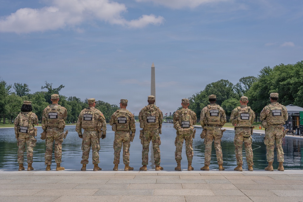 Mississippi National Guard Soldiers patrol ahead of UFC Freedom 250 in Washington, D.C.
