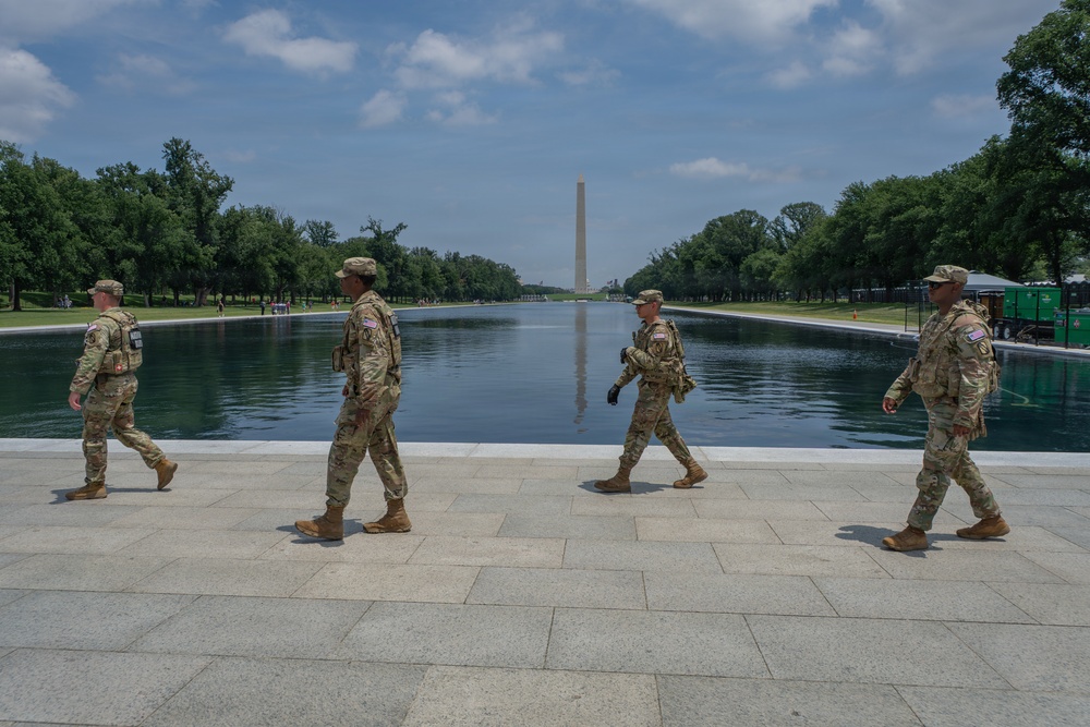 Mississippi National Guard Soldiers patrol ahead of UFC Freedom 250 in Washington, D.C.
