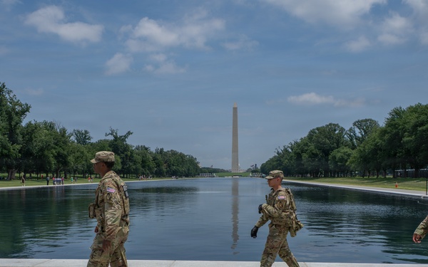Mississippi National Guard Soldiers patrol ahead of UFC Freedom 250 in Washington, D.C.