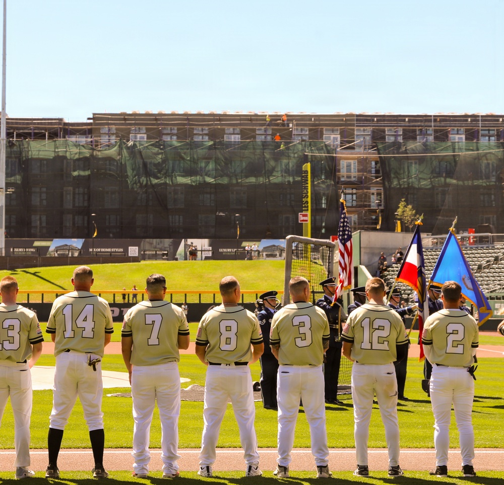 Military Color Guard Presents Colors Before Baseball Game at Les Schwab Ballpark